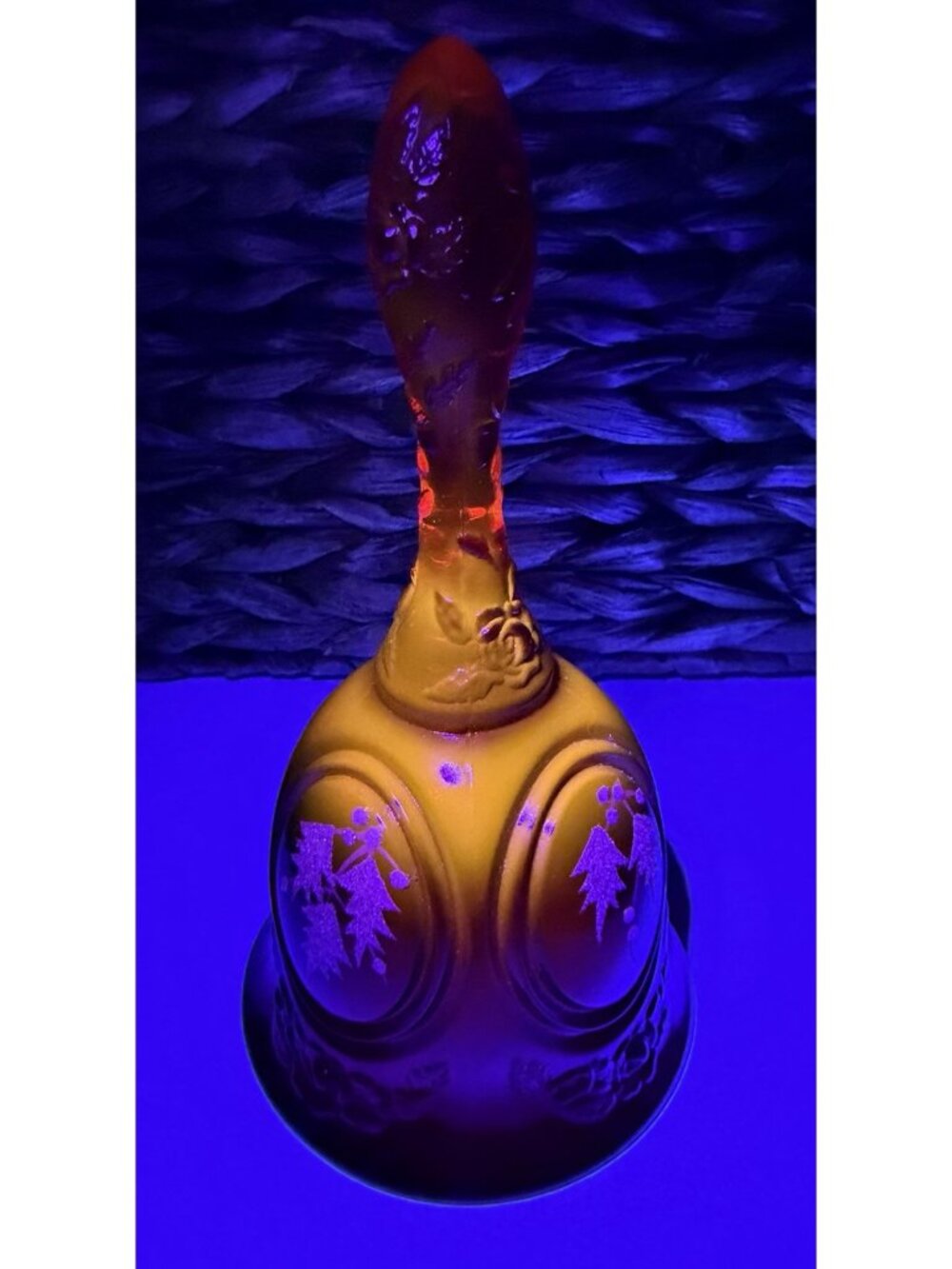 Signed Fenton GLOWY Amberina Winter Bell w/Sticker NO STRIKER Red Cadmium